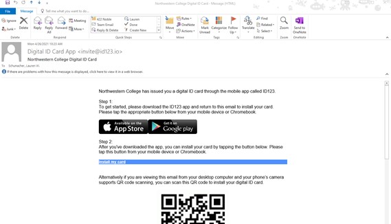 Digital ID email example